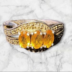 Orange Topaz & Sterling Silver 3-Stone Sparkle Ring